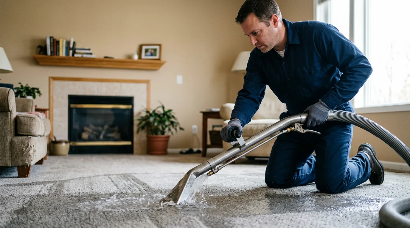 Water damage restoration technician working near New Baden, IL